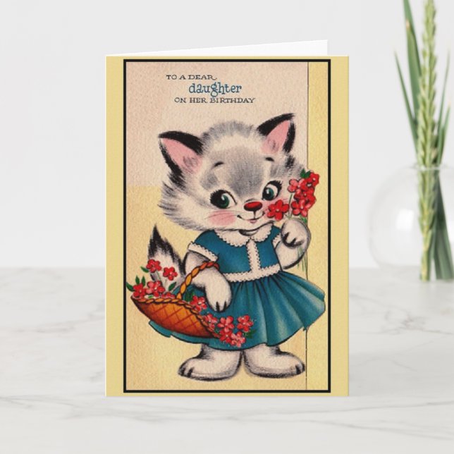 Vintage Dear Daughter Cat Birthday Card (Front)