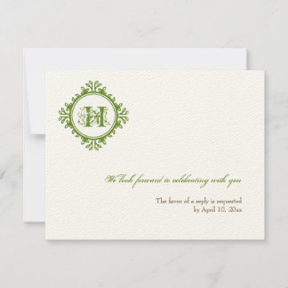 Vintage decay green initial wedding rsvp response invitation
