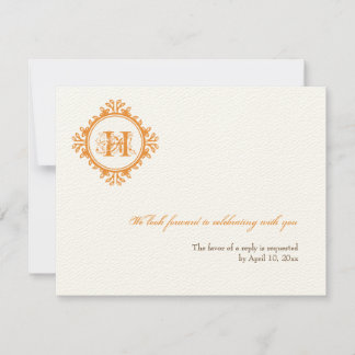 Vintage decay orange initial wedding rsvp response invitation
