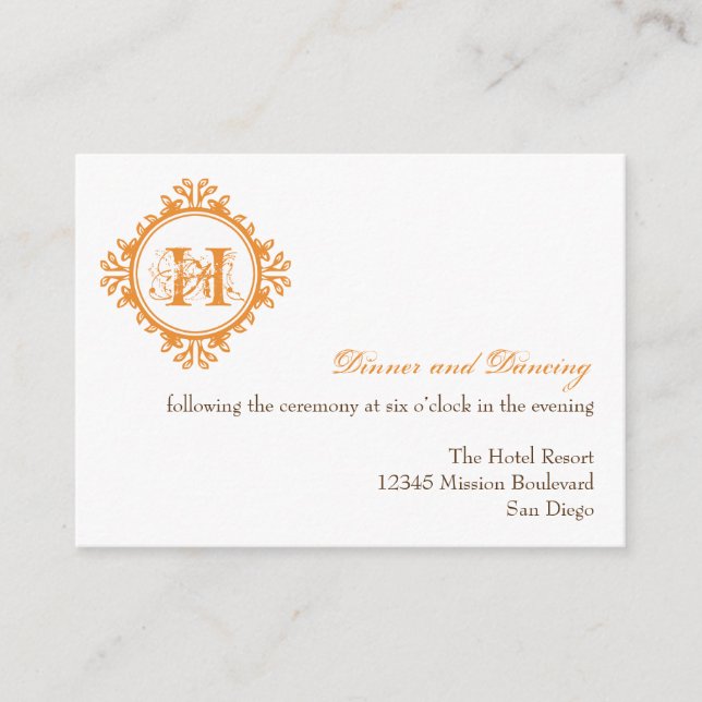 Vintage decay orange wedding reception enclosure card (Front)