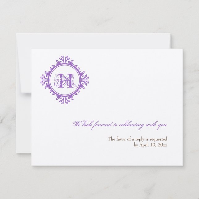 Vintage decay purple initial wedding rsvp response invitation (Front)