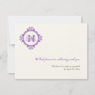 Vintage decay purple initial wedding rsvp response invitation