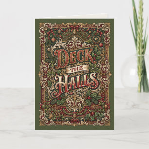 Vintage Deck The Halls Christmas Holiday Card