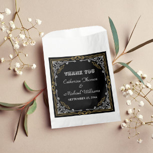 Vintage Deco Art Elegant Black White Gold Wedding Favour Bags
