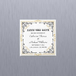 Vintage Deco Art Elegant Black White Gold Wedding Magnet<br><div class="desc">This design style draws inspiration from the Art Deco movement of the 1920s and 1930s, chraacterised by geometric shapes, gold accents, black and white shapes, and elegant fonts. A black and white wedding theme is a classic and timeless choice. It combines elegance and simplicity, creating a sophisticated atmosphere. The contrast...</div>