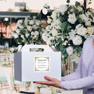 Vintage Deco Art Elegant Black White Gold Wedding Square Sticker