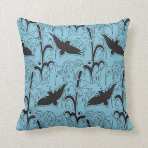 Vintage Deco Bird Pattern on a Blue Ground Cushion