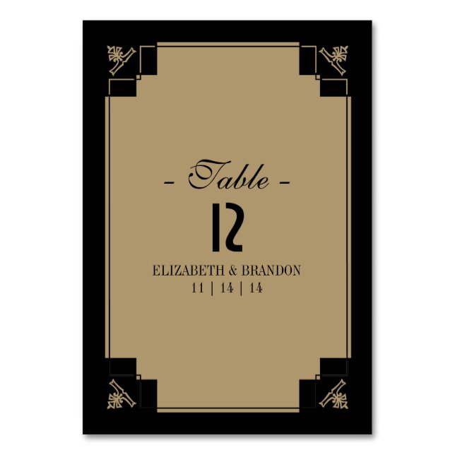 Vintage Deco Black & Gold Table Card (Front)