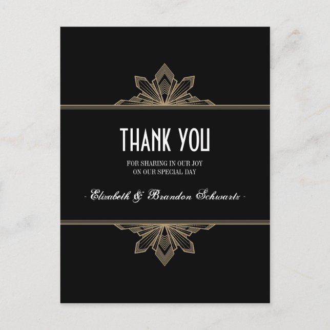 Vintage Deco Black & Gold Thank You Postcard (Front)