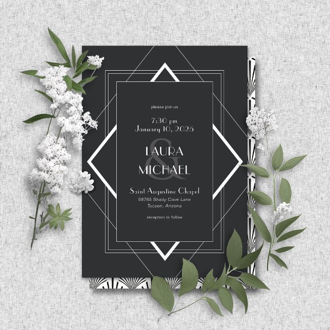 Vintage Deco Black White Invitation (Creator Uploaded)