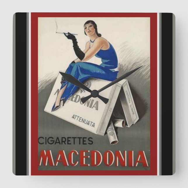 Vintage Deco Cigarette Ad Square Wall Clock (Front)