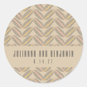 Vintage Deco Elegant Beige Tan Geometric Wedding Classic Round Sticker