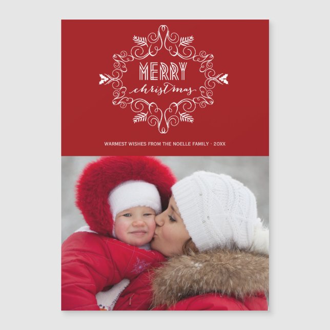 Vintage Deco Festive Foliage Merry Christmas Photo (Front)