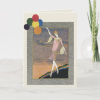 Vintage deco flapper birthday party greeting card