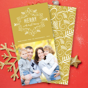Vintage Deco Foliage Frame Merry Christmas Photo Holiday Card
