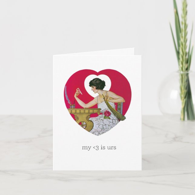 Vintage deco girl with iPhone, valentine card (Front)