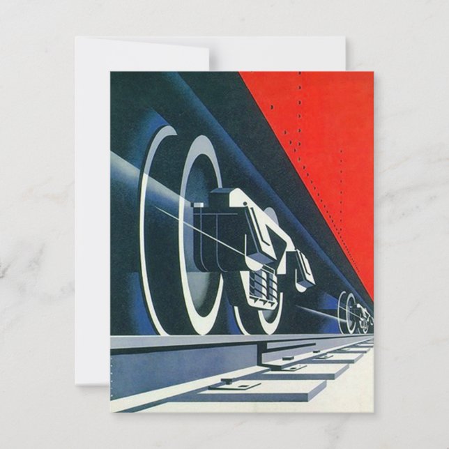 Vintage Deco Locomotive We've Moved Announcements (Front)