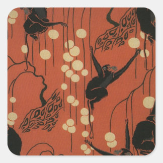 Vintage Deco Moderne Monkeys Square Sticker