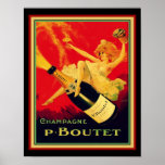 Vintage Deco " P. Boutet" Champagne Poster<br><div class="desc">Vibrantly coloured,  1920's ,  Art Deco,  advertisement for P. Boutet Champagne.</div>