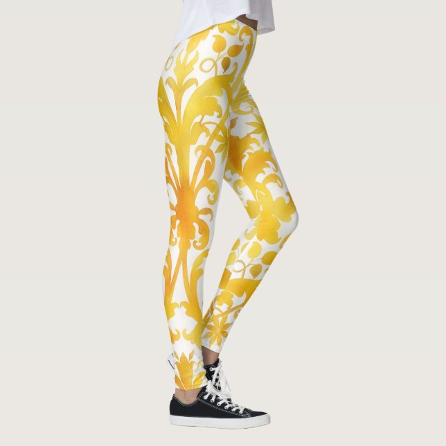 Vintage Deco Pattern Gold Yellow Art Leggings (Right)