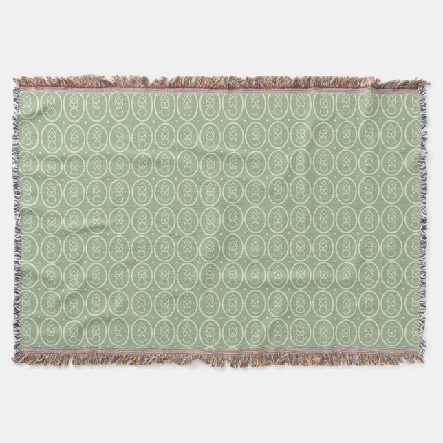 Vintage Deco Style Green Patterned Throw Blanket (Front)