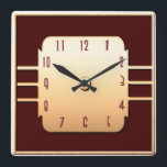 Vintage Deco Style Square Wall Clock<br><div class="desc">I created this vintage looking Deco Style wall clock in brown and gold. It is quite plain looking but I think it has an elegance about it. It would look great on a plain wall or with sympathetic décor. I hope you like this design and style of wall clock.</div>