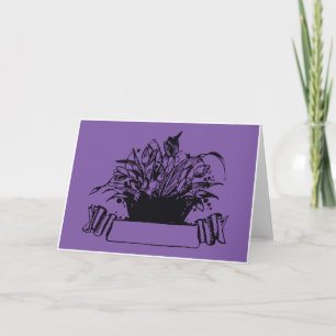 Vintage Deco Woodcut-style Flower Basket Holiday Card