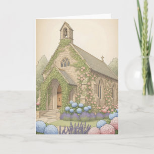 Vintage decorated charming country stone church  card