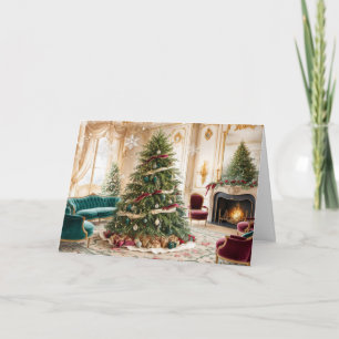Vintage Decorated Christmas Living Room Holiday Card