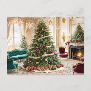 Vintage Decorated Christmas Living Room Holiday Postcard