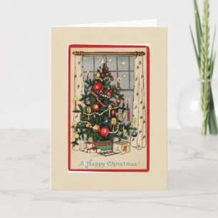 Vintage Decorated Christmas Tree Greeting Holiday Card