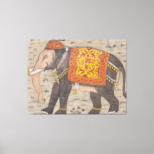 Vintage Decorated Elephant Painting (17th Century) Canvas Print