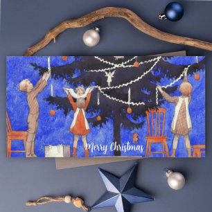 Vintage Decorating the Christmas Tree Holiday Card