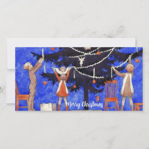 Vintage Decorating the Christmas Tree Holiday Card