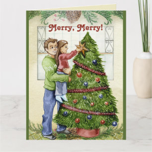 Vintage Decorating the Christmas Tree w/Dad Card