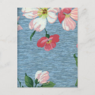 Vintage Decorative Blue Pink Floral Bouquet Postcard