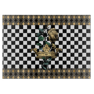 Vintage Decorative Crown & Rose Cutting Board