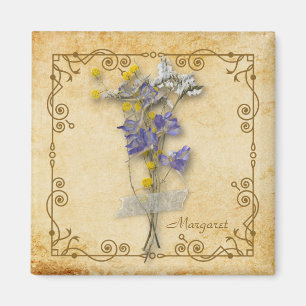 Vintage decorative dried flowers personalised name magnet