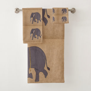 Vintage Decorative Elephant Pattern Bath Towel Set