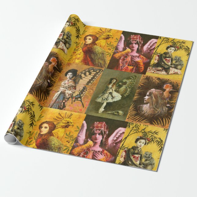 Vintage Decorative Figure Wrapping Paper (Unrolled)