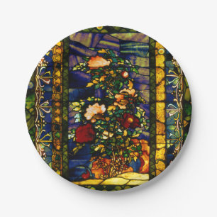 Vintage Decorative Floral Stained Glass Paper Plate