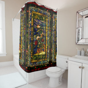 Vintage Decorative Floral Stained Glass Shower Curtain