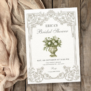 Vintage decorative French Toile bridal shower Invitation