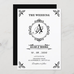Vintage decorative ornate gothic wedding invitation