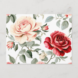 Vintage Decorative Rose Pattern on White  Postcard
