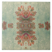 Vintage Decorative Tile Duo:Green and Reddish-Brow