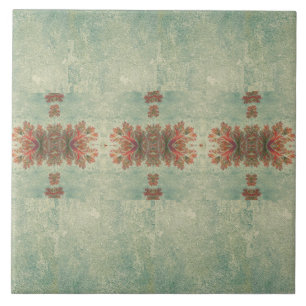 Vintage Decorative Tile Duo:Green and Reddish-Brow