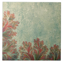 Vintage Decorative Tile Duo:Green and Reddish-Brow