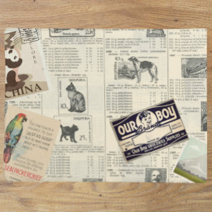 Vintage Decoupage Ephemera Stamps travel Tissue Paper