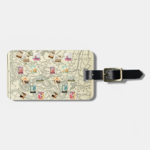 Vintage Decoupage Ephemera Travel Stamps Map  Luggage Tag